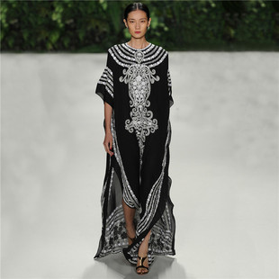 海边度假防晒衣宽松大码 外搭长裙长袍女 沙滩外套头比基尼泳衣罩衫