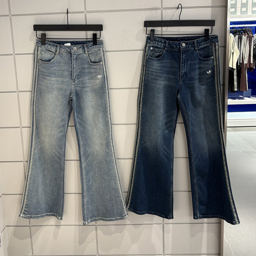 三叶草欧阳娜娜同款马年新年款水洗牛仔微喇运动裤KT3173 3174