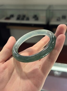 玉成阁翡翠 糯冰种起胶墨绿渐变双色正圈手镯天然缅甸翡翠A货老坑