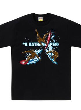 代购A BATHING APE男士T恤透气吸汗黑色夏季日常男装爆款