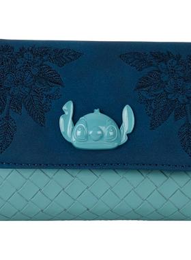 代购Loungefly钱包男女多卡位清晰ID窗口拉链隔层便携蓝色花卉刺