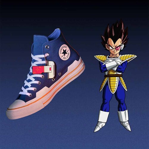 代购Converse All Star龙珠Z贝吉塔联名板鞋透气蓝色赛亚人王子