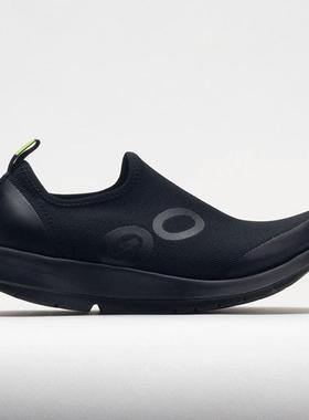 代购Oofos男士徒步鞋缓震减压柔韧易穿脱黑色网面材质轻量化