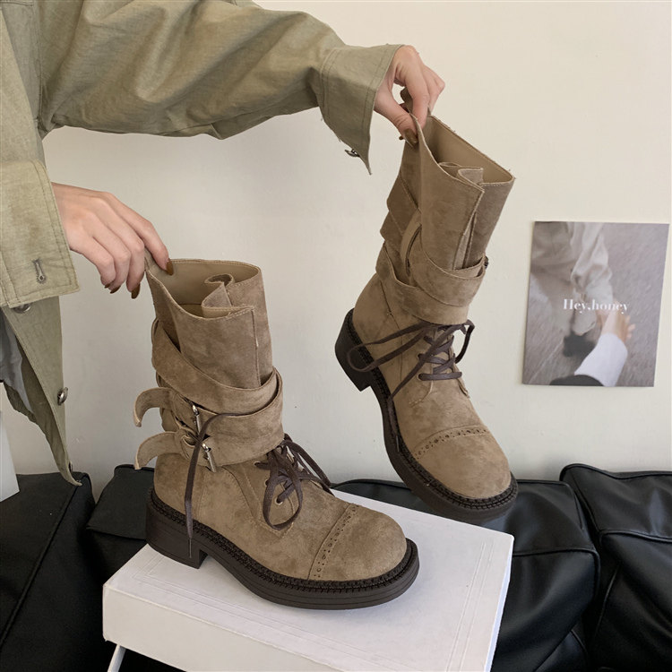 ins风超火马丁靴2025秋皮带扣欧美短靴女厚底骑士靴潮牌青年女鞋,女鞋,马丁靴,淘宝优惠券,粉丝福利购,淘宝优惠卷