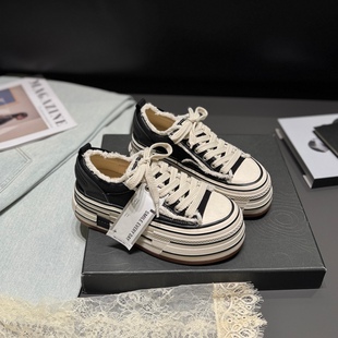 擦色做旧厚底帆布鞋2026春复古板鞋吴建豪同款乞丐鞋潮牌青年女鞋