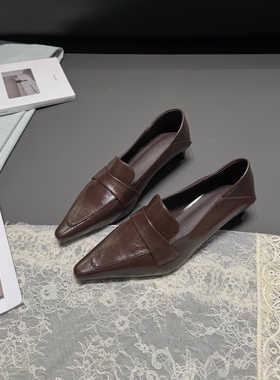 韩版尖头深口单鞋女2026春一脚蹬极简小皮鞋低跟青年时装乐福女鞋