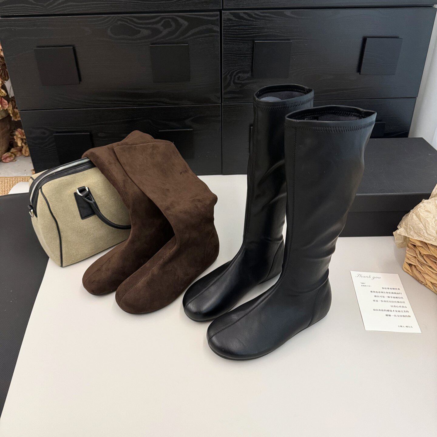 韩版圆头高筒靴26秋冬内增高骑士靴简约瘦腿靴绒面长靴青年弹力靴