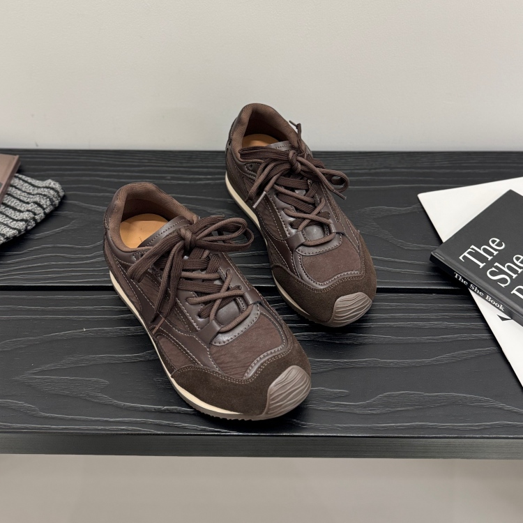 美拉德色系德训鞋女2025秋真皮内增高阿甘鞋运动风休闲青年女鞋潮