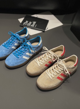 磨砂皮三杠德训鞋2026春真皮休闲鞋经典款百搭板鞋蓝色青年女鞋潮