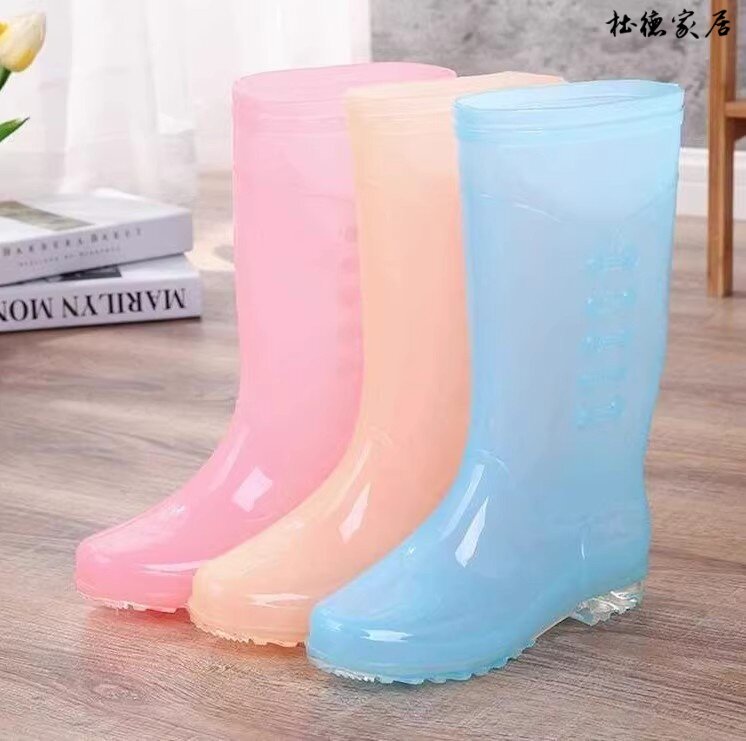 WEAR-RESISTANT MID-TUBE WARM ADULT TREND SIMPLE WOMENS WATER SHOES NON-SLIP LARGE SIZE COMFORTABLE FLAT-BOTTOMED STUDENT RUBBER RAIN BOOTS