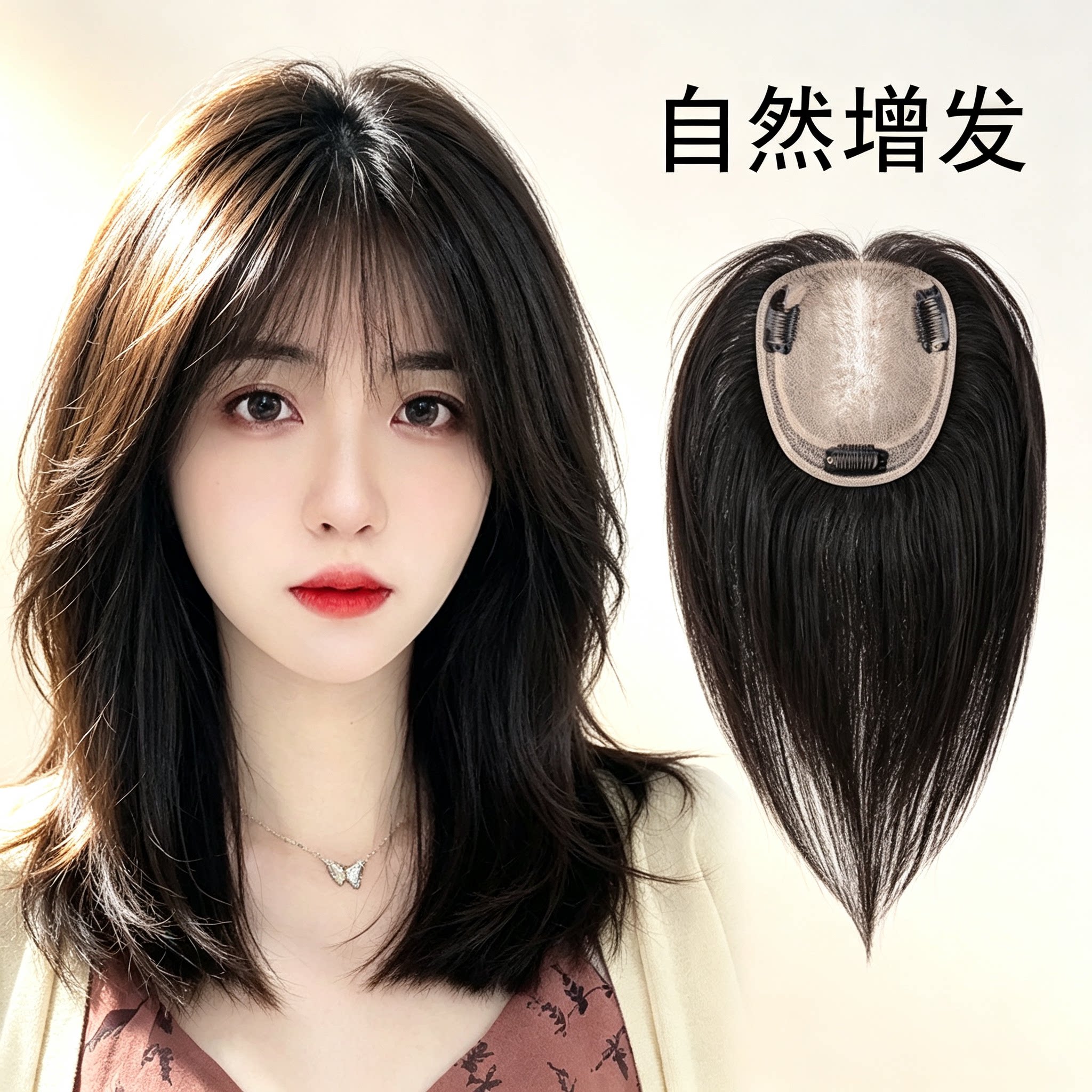 头部防护刘海假发片女头顶补发片真发自然无痕增发量轻薄高颅顶