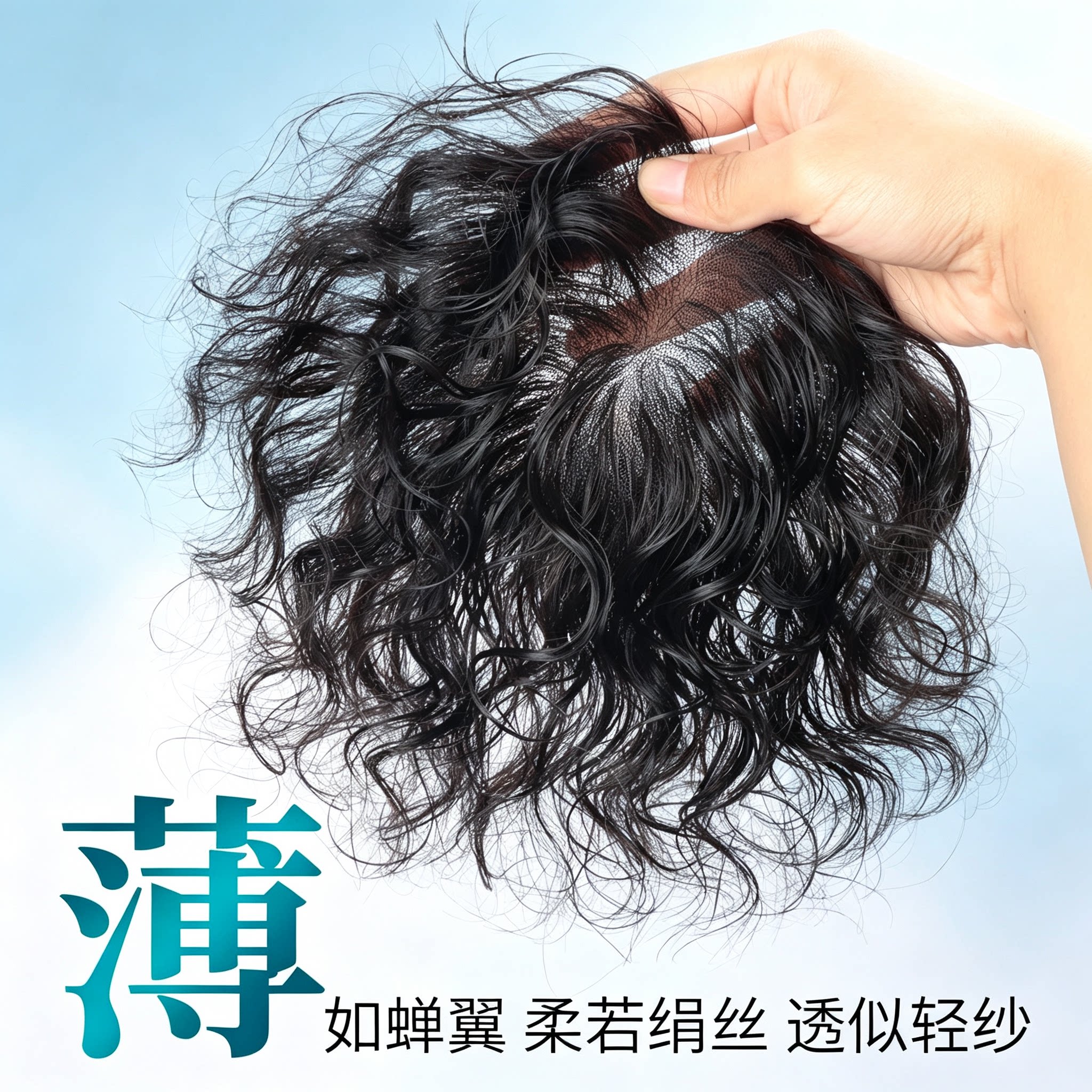 头部防护妈妈款短卷发假发片轻薄手织遮白自然中老年真发头顶补发