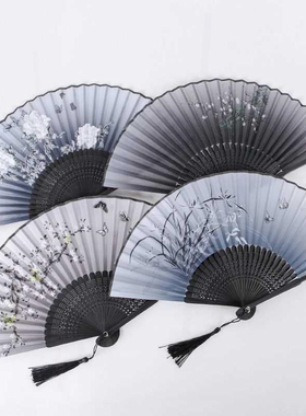 5寸6寸印花绢布绫绢古风折扇。E迷你礼品学生折叠夏天扇子古典小