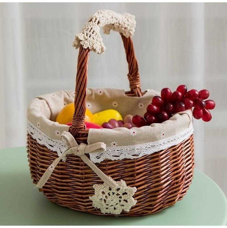 藤柳编购物篮提菜篮手提篮篮菜篮野餐篮郊游篮带盖挎篮保洁篮