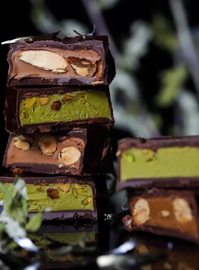 法国进口开心果杏仁咖啡榛子Pralus75%极度夹心黑巧克力牛奶