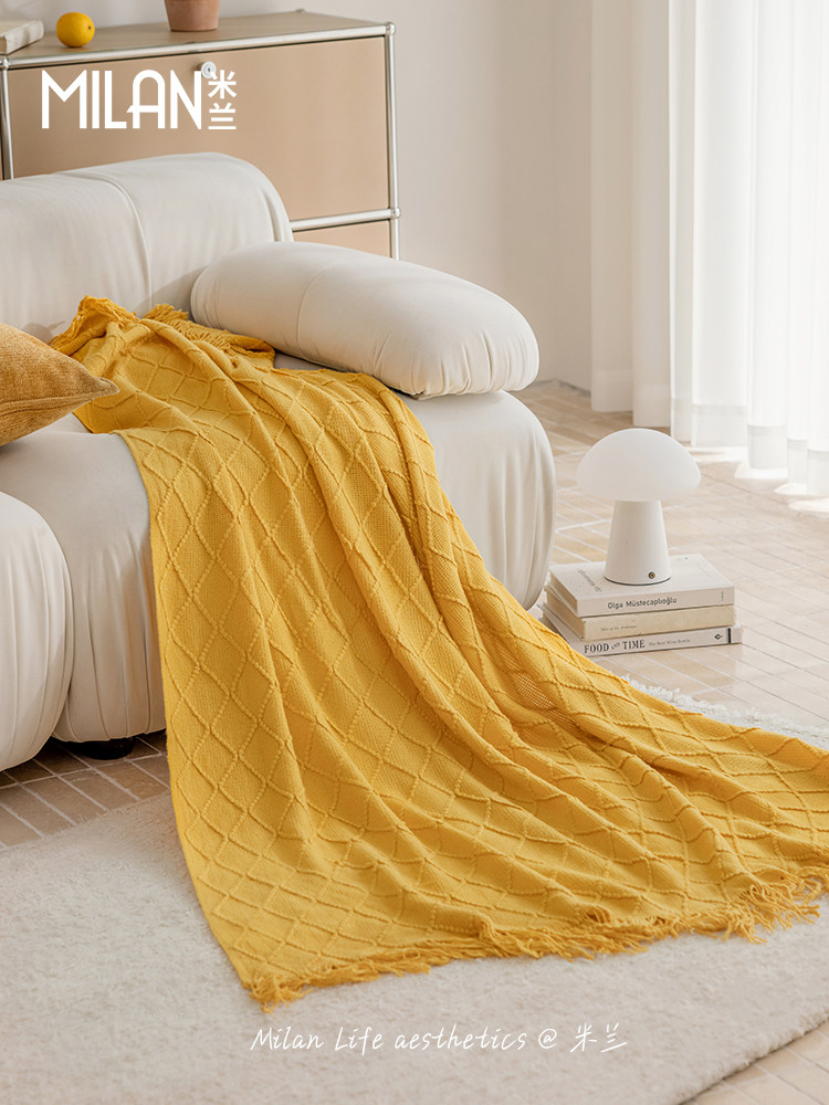 米兰米兰针织毛巾沙发套黄色单沙发垫套大气毯床边装饰
