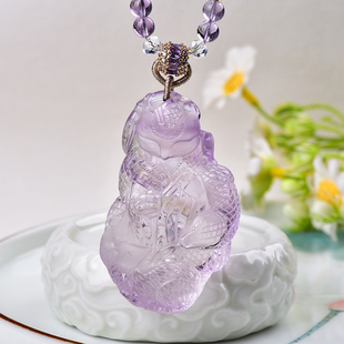 精品玻利维亚紫水晶九尾狐大吊坠手工精雕立体狐黄白柳灰原创设计