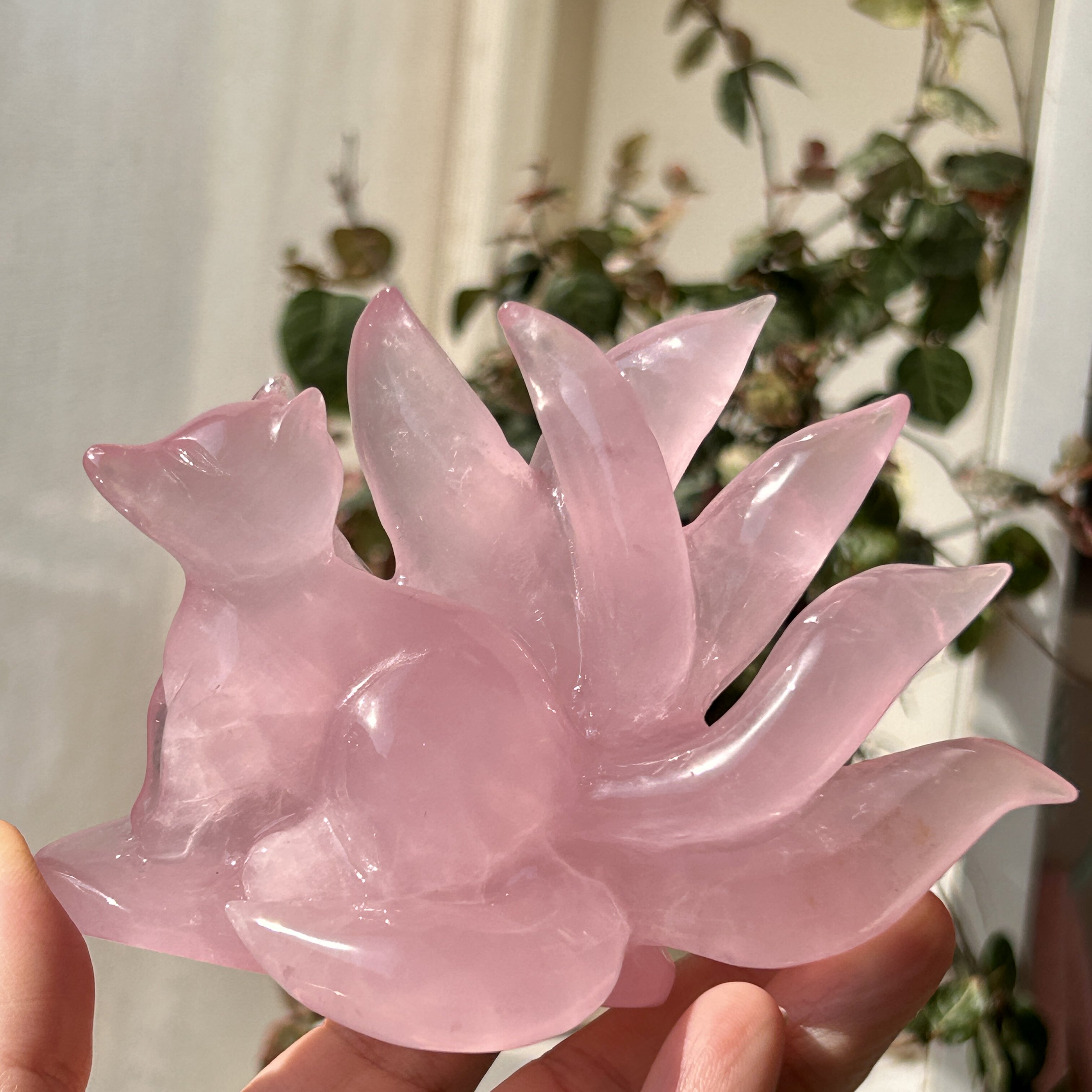 天然粉水晶九尾狐摆件精致立体可爱粉晶萌狐狸原创设计桌面摆件