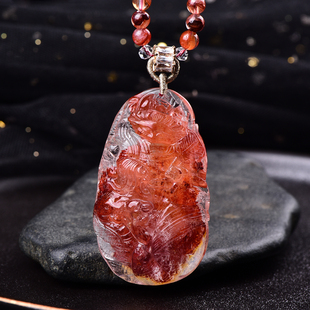 天然红胶花九尾狐吊坠精致手工雕刻狐黄白柳灰五xian原创设计项链