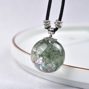 天然绿幽灵转运珠吊坠七彩胶花幽灵珠子原创设计男女项链