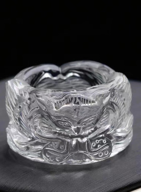 新款现货天然白水晶九尾狐戒指手工精雕精致可爱水晶狐狸男女扳指