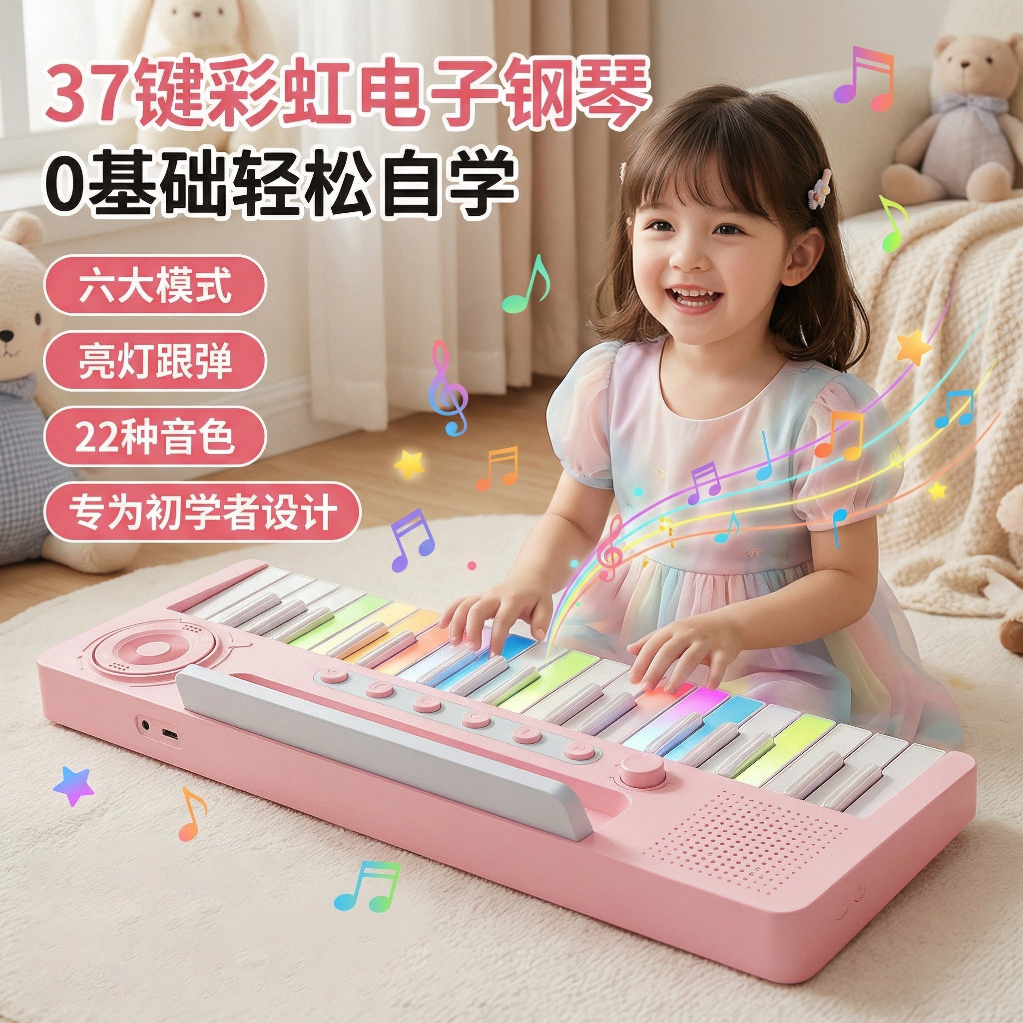 彩虹电子琴女孩生日礼物儿童12中小学生女童10十岁8玩具9实用男孩