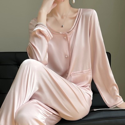 黛安靓真丝睡衣女薄款法式家居服