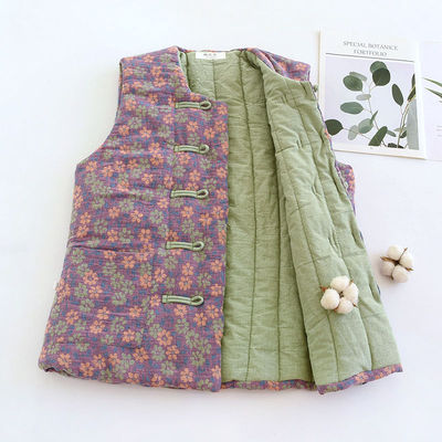春季女士纯棉花马甲手工保暖坎肩新款中式盘扣保暖背心无袖马夹