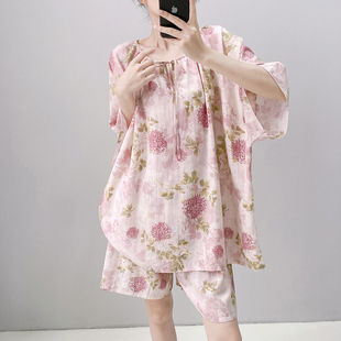 自带凉感睡衣女短袖短裤 宽松大版型国风夏季凉快套装家居服