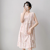 无袖 自带凉感免穿内衣背心裙女夏季 睡裙超薄棉绸 荷叶边防凸点