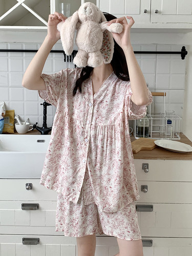 可拆卸胸垫棉绸宽松款家居服短袖