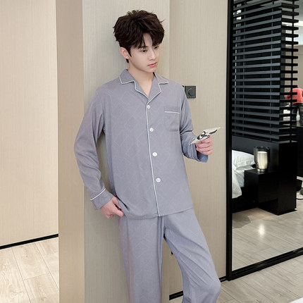 2024新款棉绸睡衣男士春秋季长袖薄款夏季大码家居服套装人造棉