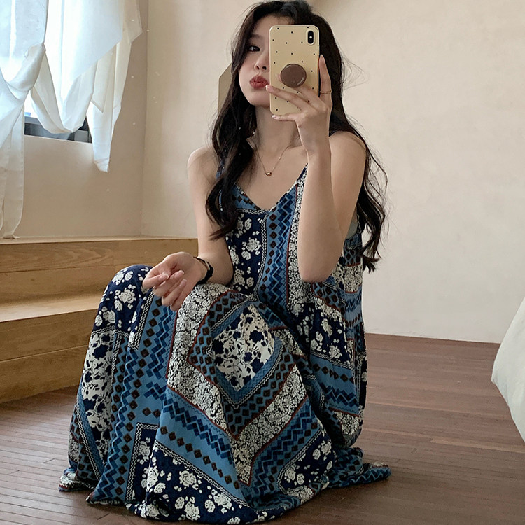 吊带睡裙女士性感长款可外穿绵绸夏季超薄纯碎花显瘦吊带裙高级感图片