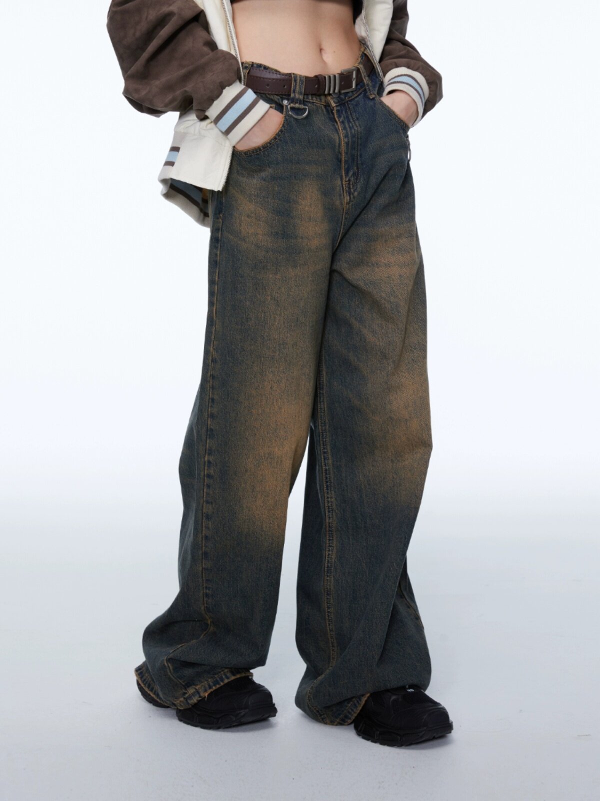 WONDERFUL STORY 미국 패션 브랜드 봄 가을 하이 스트리트 워싱 디스트레스드 청바지 캐주얼 루즈 스트레이트 팬츠