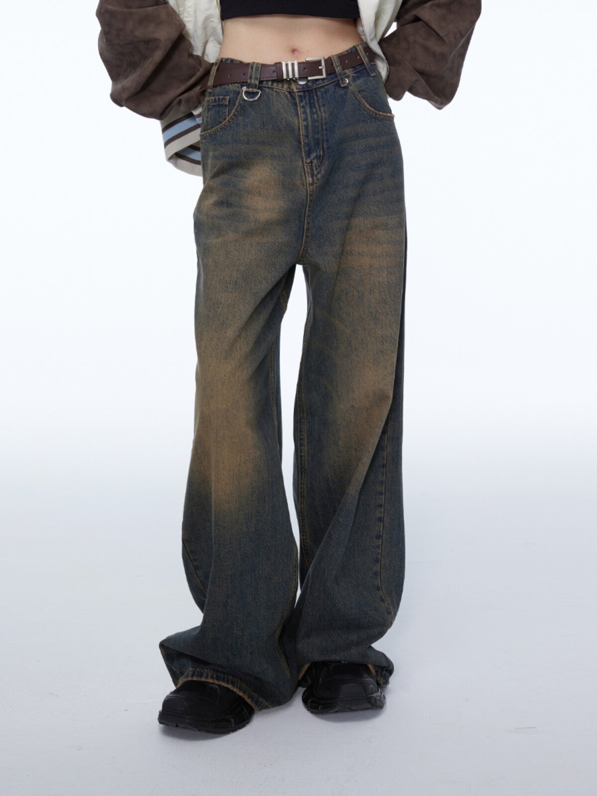 WONDERFUL STORY 미국 패션 브랜드 봄 가을 하이 스트리트 워싱 디스트레스드 청바지 캐주얼 루즈 스트레이트 팬츠