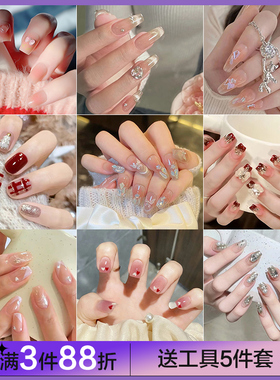 2025年新款高级感穿戴甲美短梯手工贴片显白假指甲网红温柔气质女