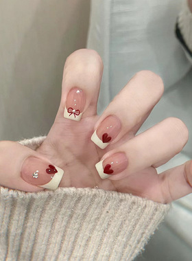 美甲穿戴甲新款显白小清新短款渐变绿色极光蝴蝶珍珠美甲光疗甲片