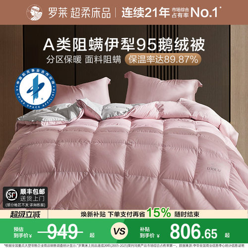 罗莱A类阻螨分区控温95鹅绒被