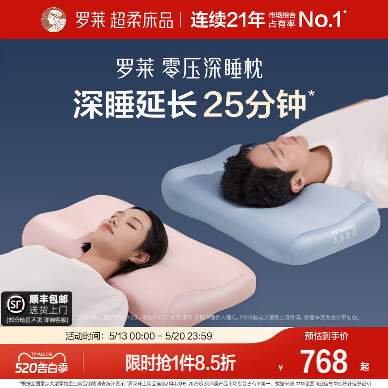 罗莱零压深睡枕记忆棉枕头护颈椎辅睡眠枕芯双人情侣款男女对枕