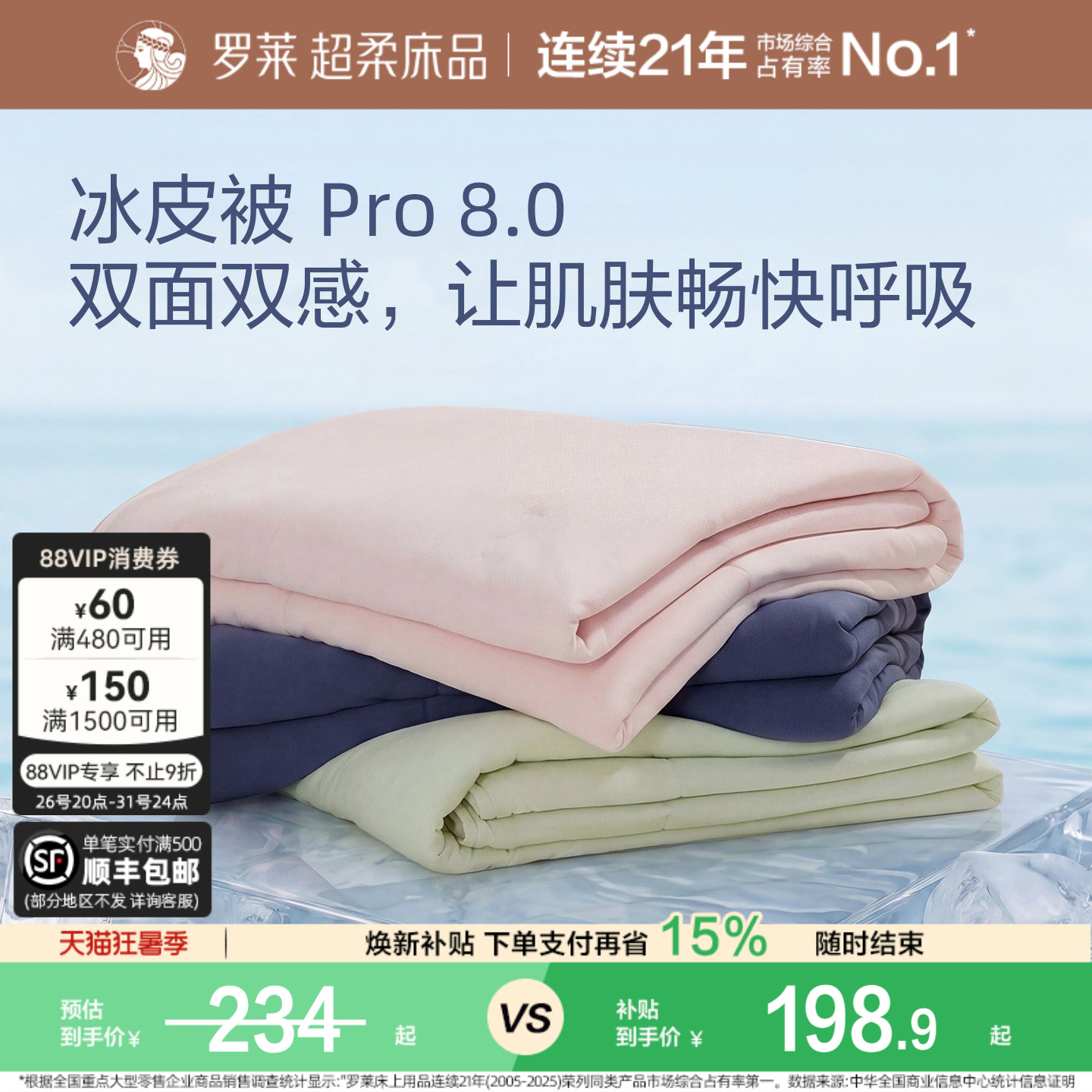罗莱家纺速干冰皮被抗菌夏凉被芯可机洗空调被凉感冰丝被芯单人 - 实物图