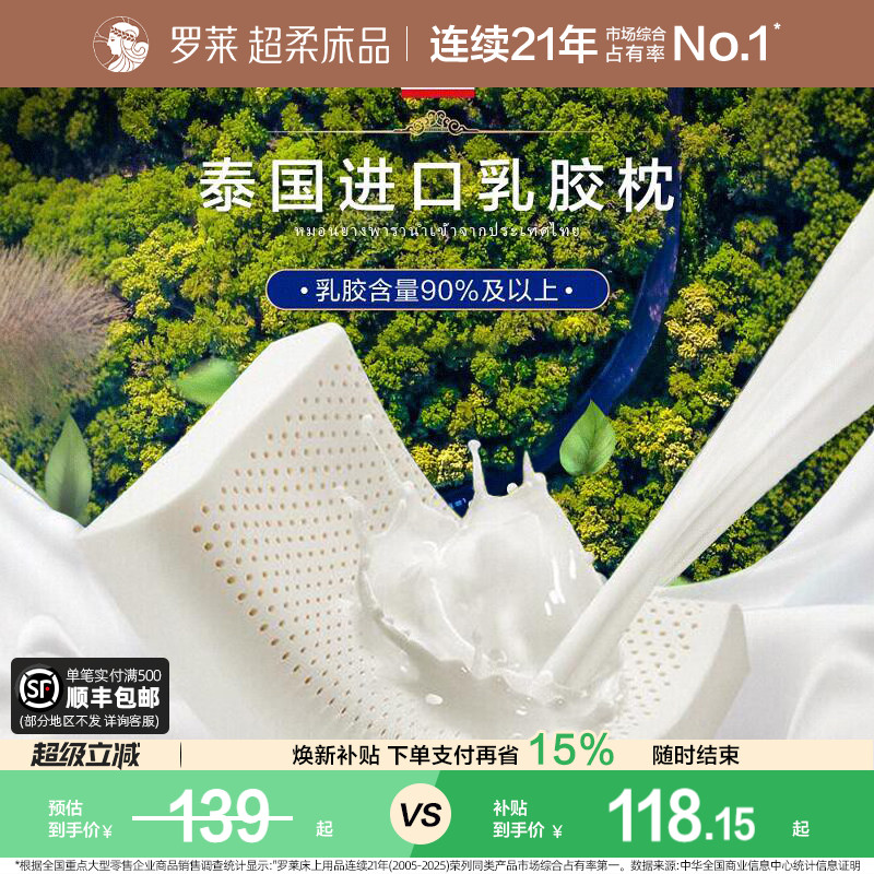 罗莱A类泰国进口乳胶枕图片