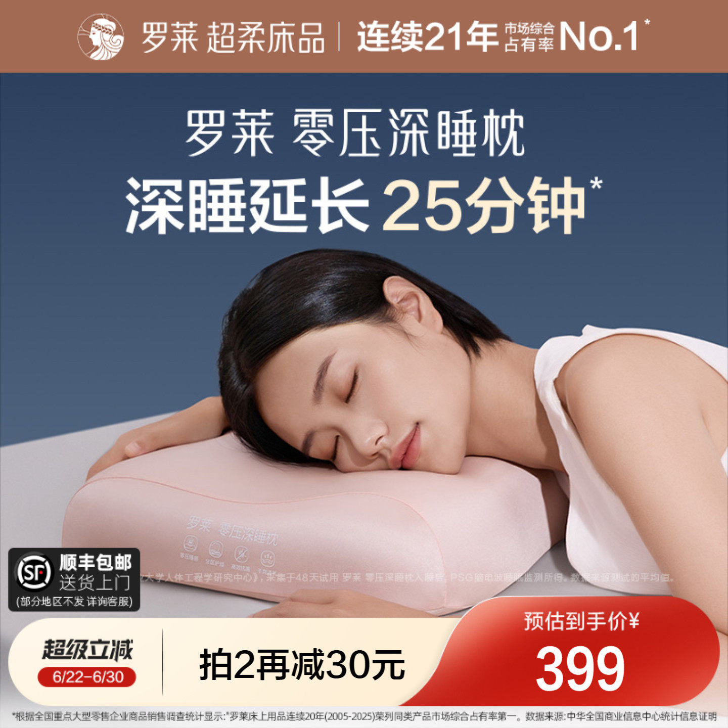 罗莱零压深睡枕芯记忆棉枕头护颈椎助睡眠专用成人男女学生护颈枕
