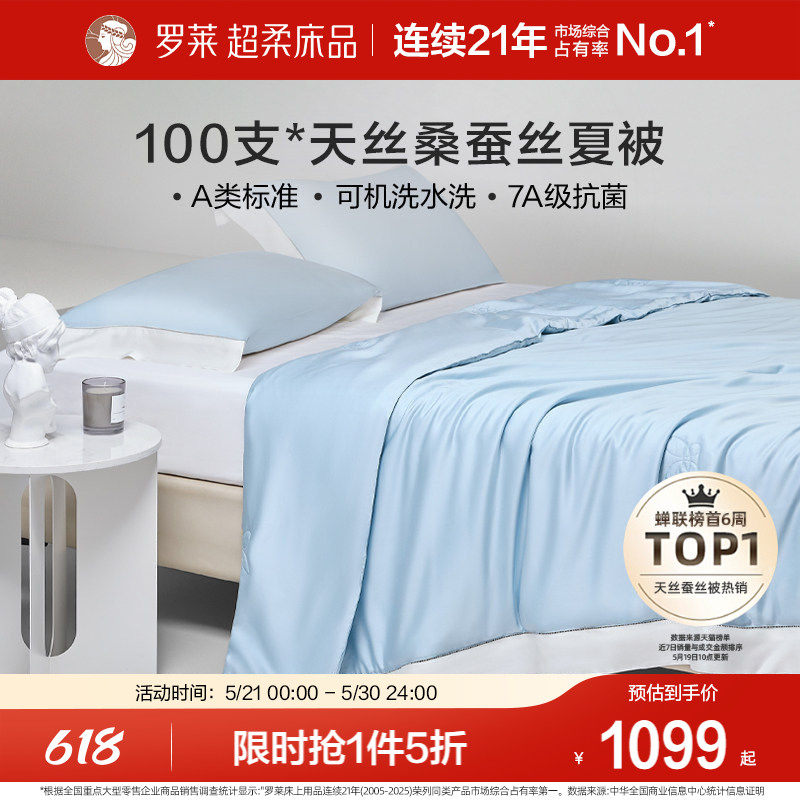 罗莱家纺100支天丝100%桑蚕丝夏凉被子A类抗菌可机洗空调被芯