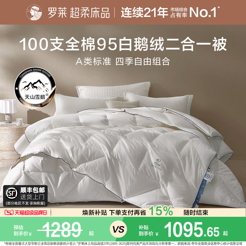 罗莱全棉95白鹅绒二合一被图片