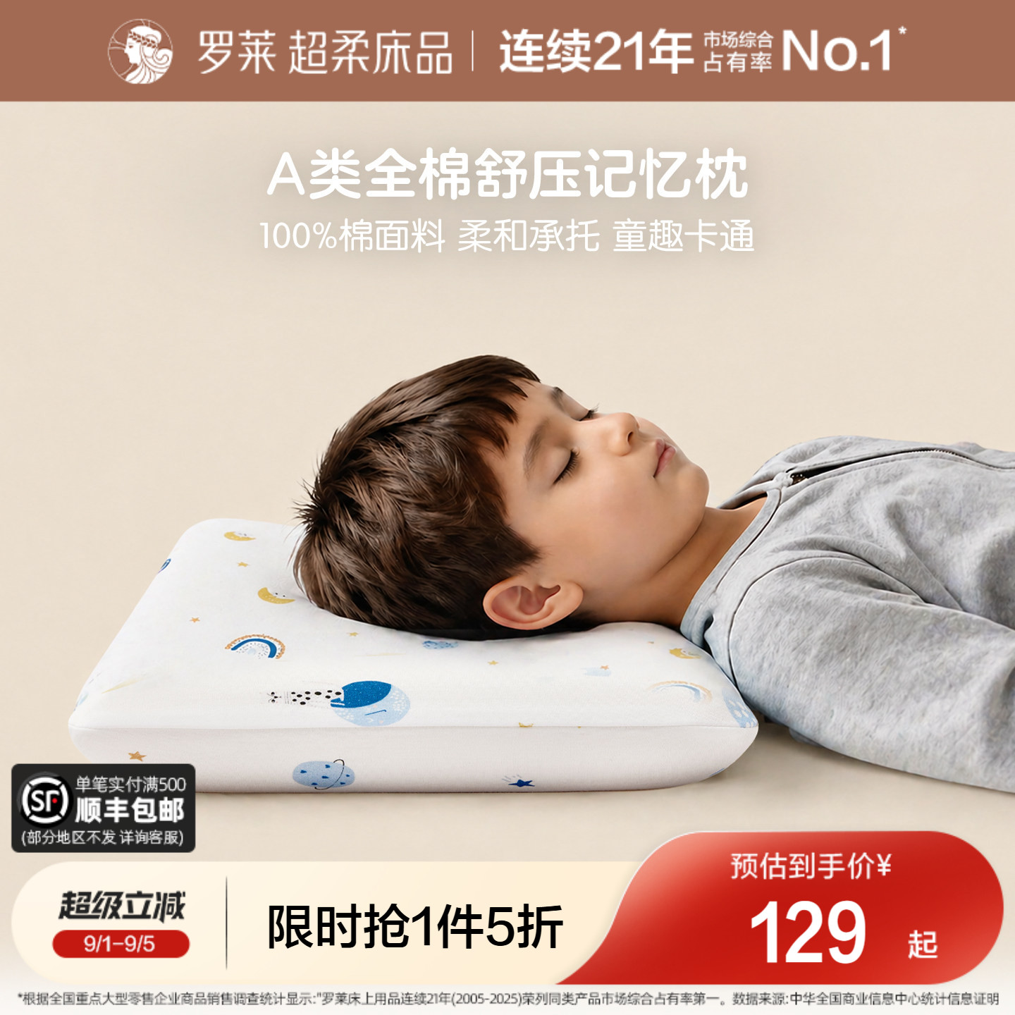 罗莱儿童记忆棉枕头低回弹学生图片