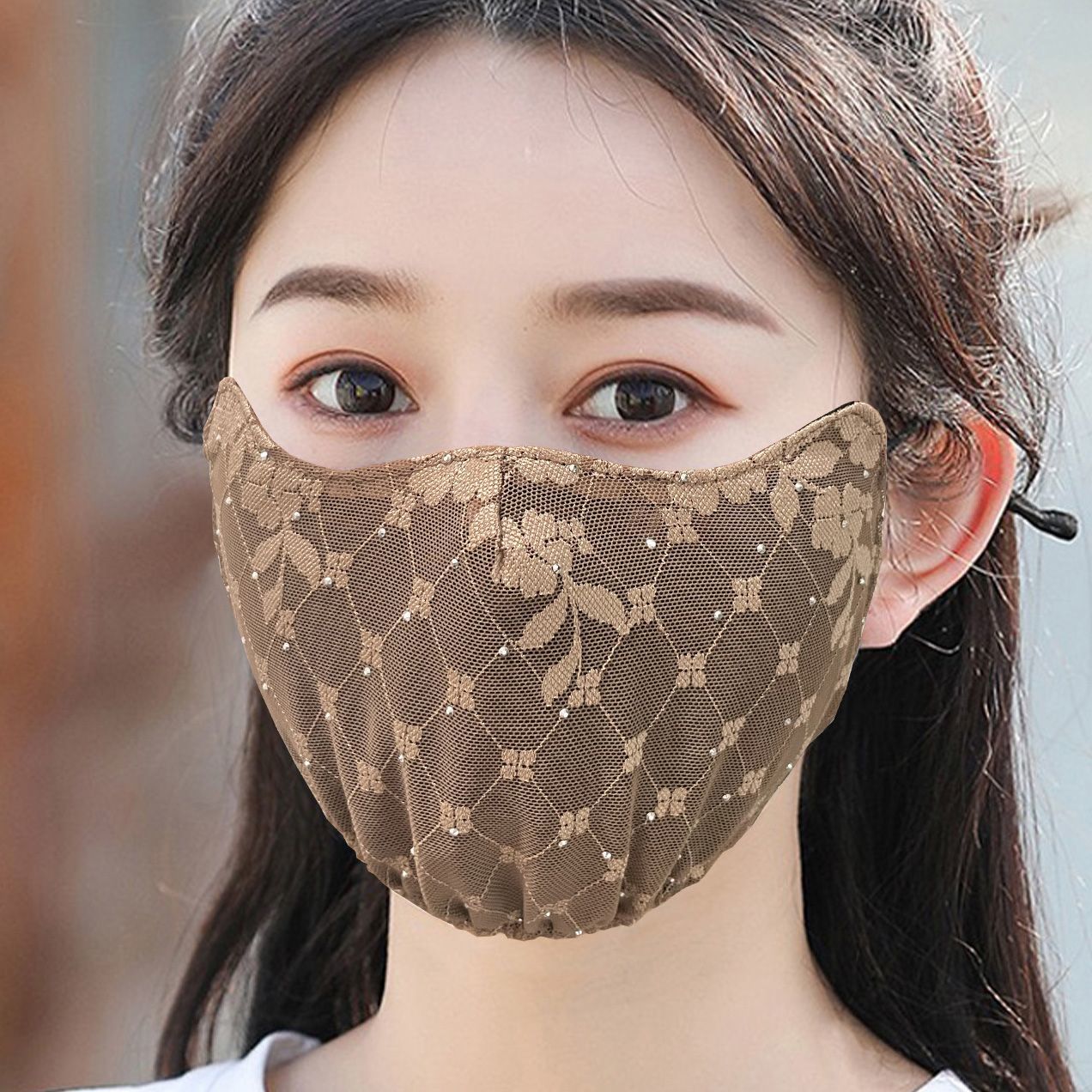 薄款夏季冰丝口罩女防晒洋气高颜值蕾丝透气网纱护眼角护全脸面纱