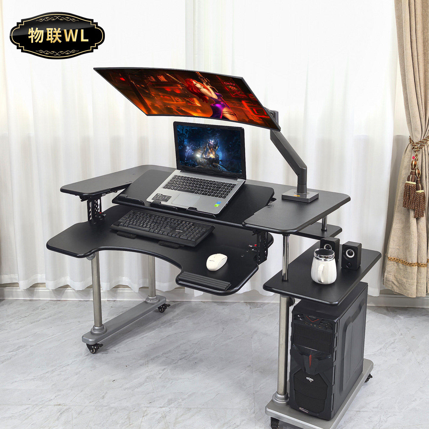 台式电竞桌头等太空舱电脑桌移动升降支架家用办公桌座舱悬浮支架