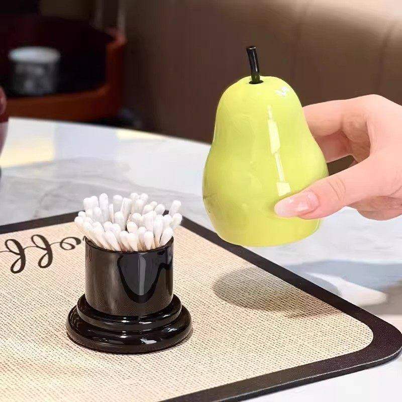 创意塑料苹果鸭梨牙签罐家居棉签收纳筒牙线收纳储物盒桌面小摆件