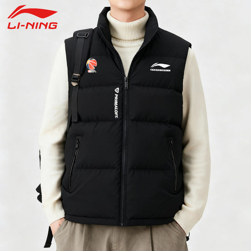 李宁CBA棉马甲冬季新款篮球男子保暖运动加厚棉服开衫外套运动服