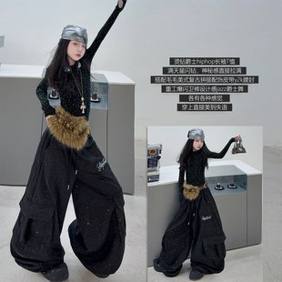 爵士舞服装女童潮酷时髦儿童走秀服露脐烫钻辣妹装少儿演出服jazz